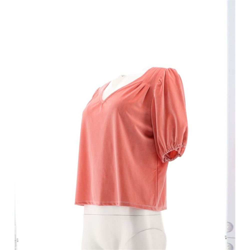 Candace Cameron Bure Velvet V-Neck Puff Slv Blouse Blossom A462108E